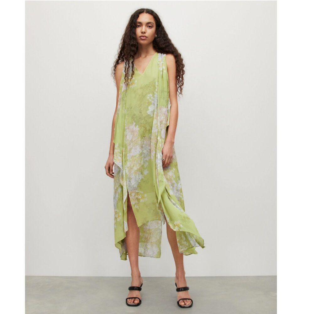 Anthropologie Light Green Floral Maxi Dress